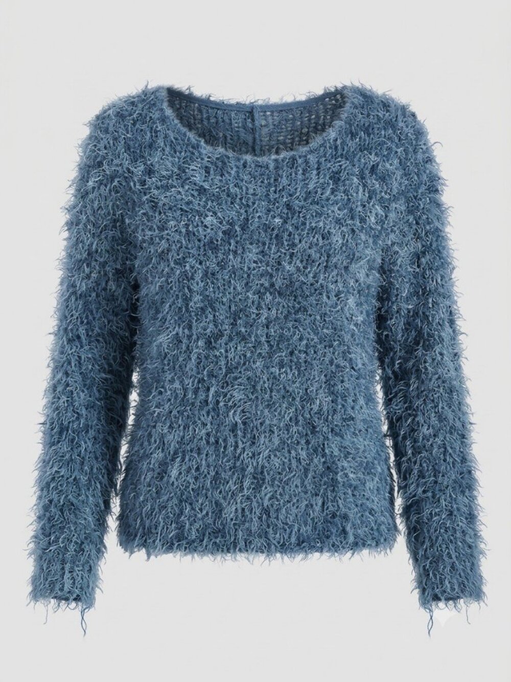 Y2K Shaggy Loop Knit Sweater Blue Eyelash Fuzzy Popcorn Grunge Top Size M
